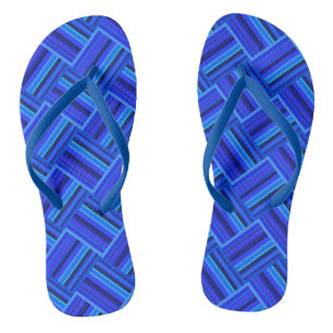 Blue stripes diagonal weave pattern flip flops