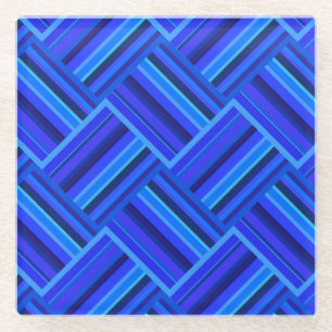 Blue stripes diagonal weave pattern glass coaster