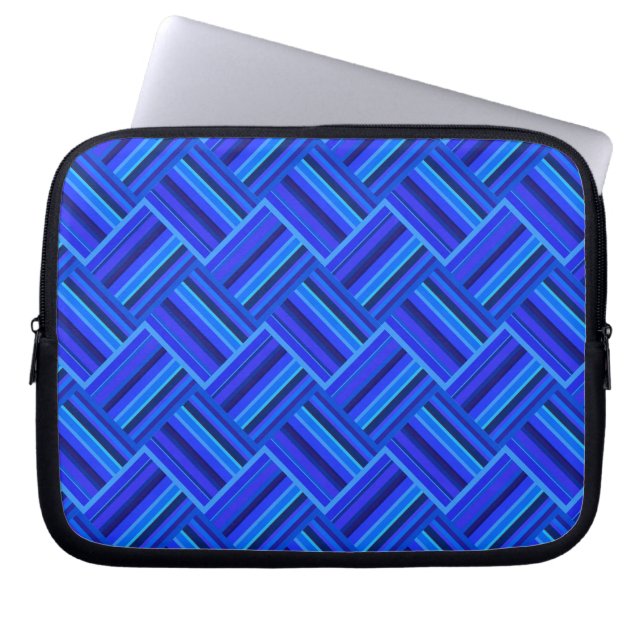Blue stripes diagonal weave pattern laptop sleeve (Front)