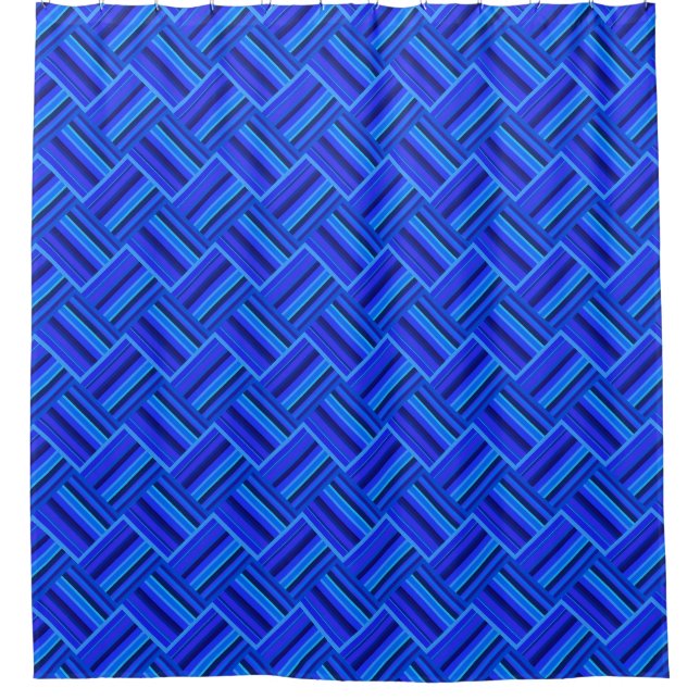 Blue stripes diagonal weave pattern shower curtain (Front)