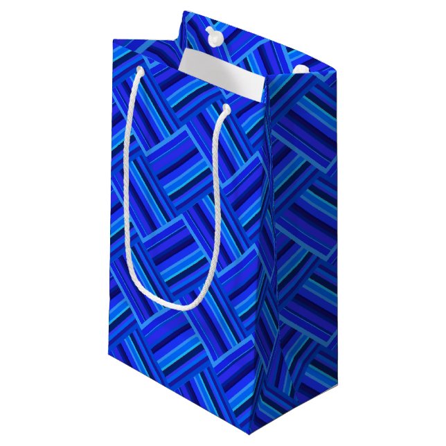 Blue stripes diagonal weave pattern small gift bag (Front Angled)