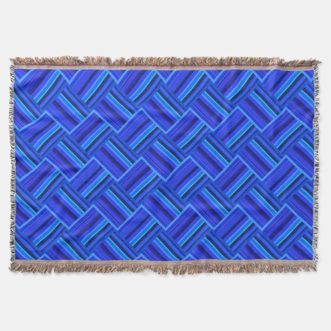 Blue stripes diagonal weave pattern throw blanket (Front)