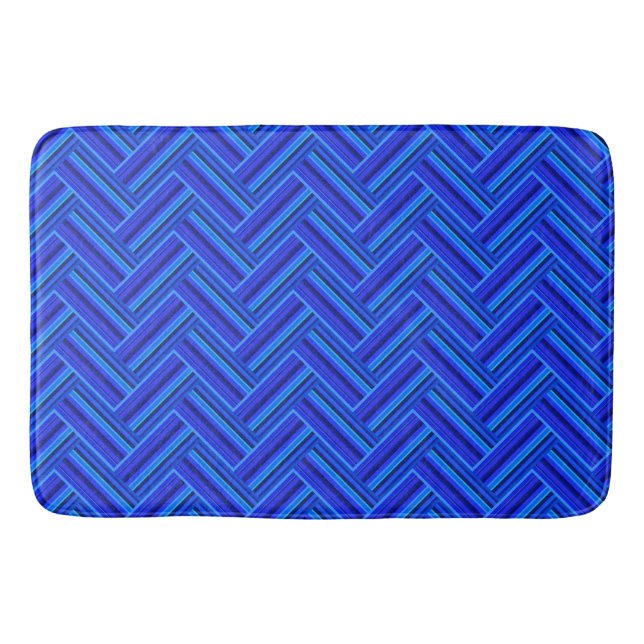 Blue stripes double weave pattern bath mat (Front)