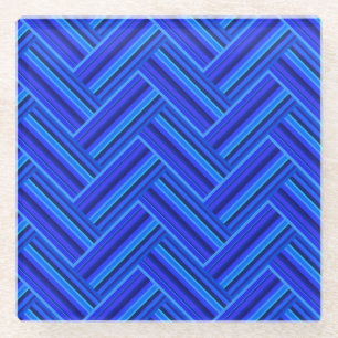Blue stripes double weave pattern glass coaster