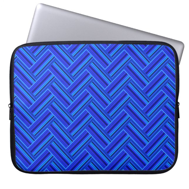 Blue stripes double weave pattern laptop sleeve (Front)