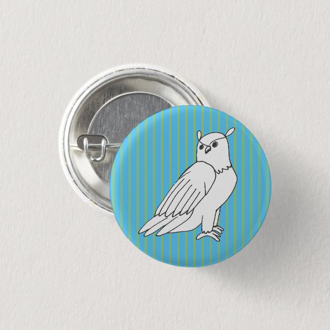 Blue Stripes Eagle Owl 3 Cm Round Badge (Front & Back)