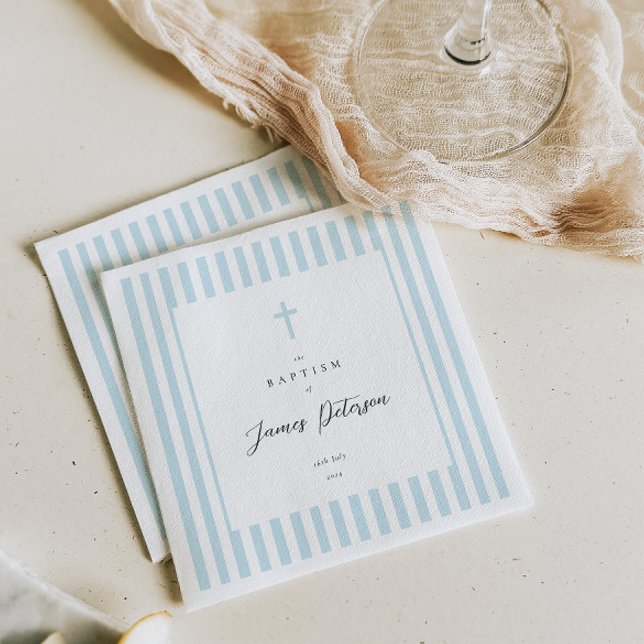 Blue Stripes Elegant Baptism Paper Napkin (Creator Uploaded)