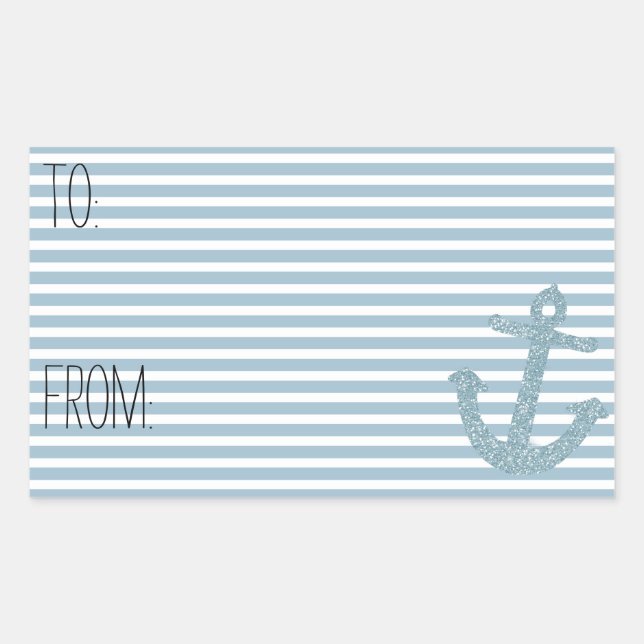Blue Stripes Faux Glitter Anchor Gift Tag (Front)