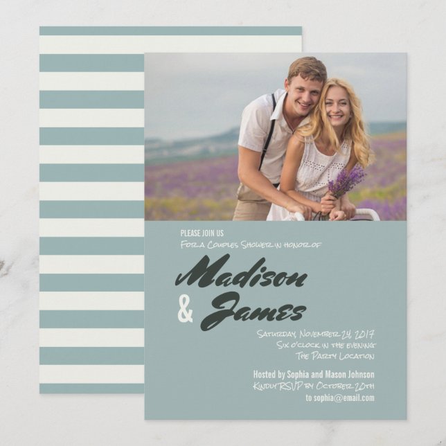 Blue Stripes | Floral | Couples Shower Invitations (Front/Back)