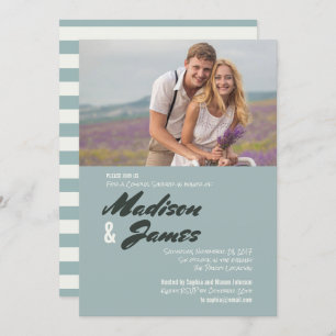 Blue Stripes Floral Couples Shower Invitations