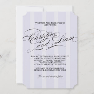 Blue Stripes Flourish Script Wedding Invitation