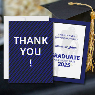 Blue Stripes Football Theme Graduation  Thank You Card