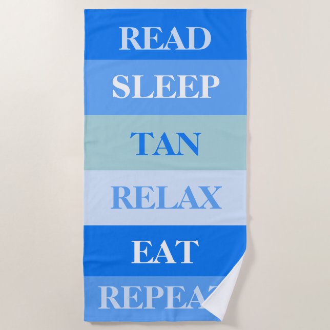Blue Stripes Funny Text Beach Towel (Front)