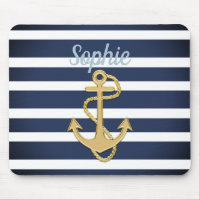Blue Stripes & Gold Anchor Nautical