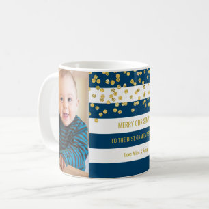 Blue Stripes Gold Photo Best Grandma Christmas Coffee Mug
