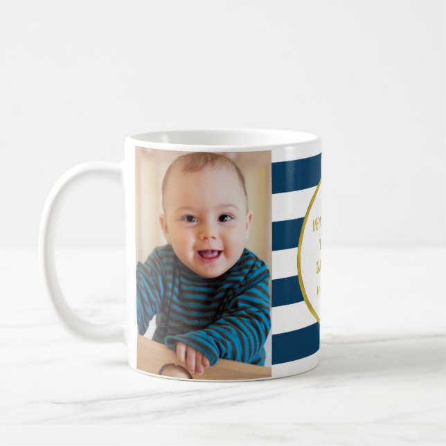 Blue Stripes Gold Photo Best Grandpa Christmas Coffee Mug (Left)