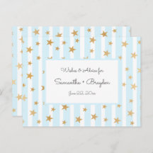 Blue Stripes Gold Stars Baby Shower Advice Cards