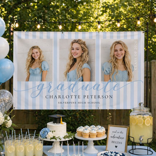 Blue Stripes Graduation 3 Photo Banner (Creator Uploaded)