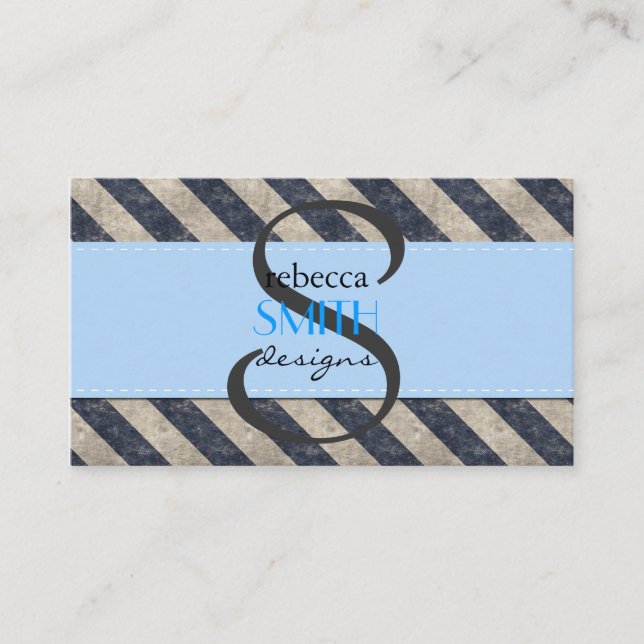 Blue Stripes, Grey Stripes, Striped Pattern Business Card (Front)