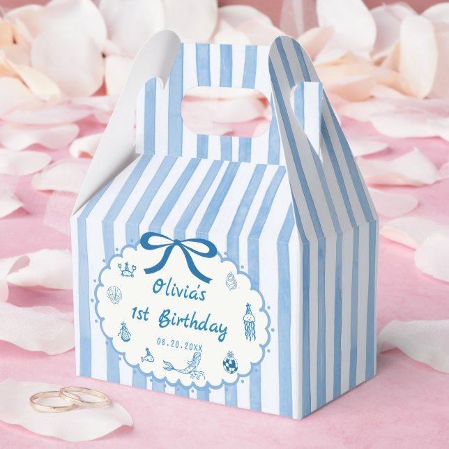 Blue Stripes Hand Drawn Summer Birthday Favour Box (Wedding)