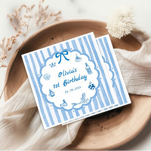Blue Stripes Hand Drawn The Summer Birthday Napkin