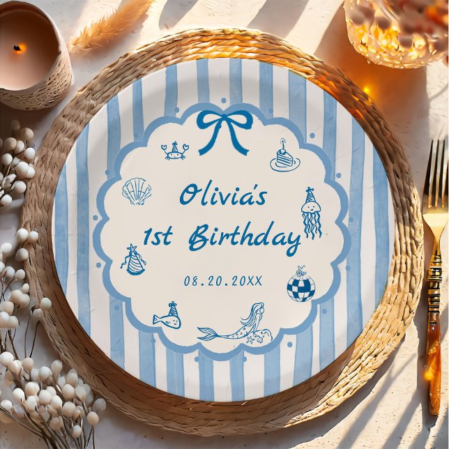 Blue Stripes Hand Drawn The Summer Paper Plates (Creator Uploaded)