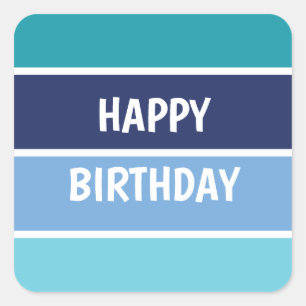 Blue Stripes Happy Birthday Square Sticker