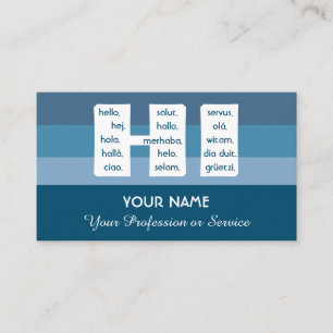 Blue stripes international languages hello busines business card