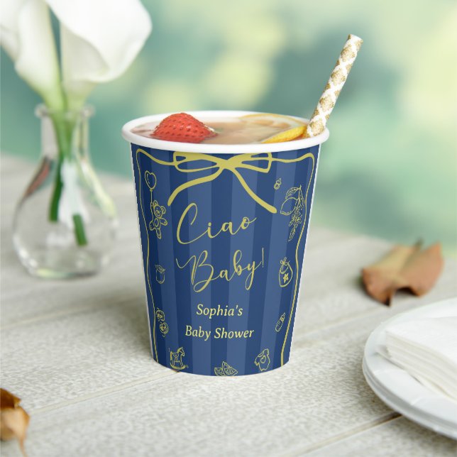 Blue Stripes Italian Themed Ciao Baby Paper Cups (Insitu)