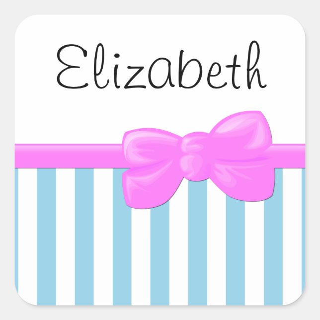 Blue Stripes, Lines, Striped Pattern, Your Name Square Sticker (Front)