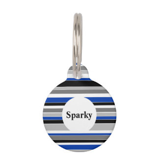 Blue Stripes Monogram Pet ID Tag