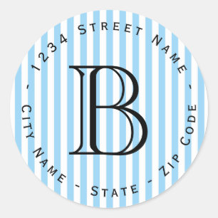 Blue Stripes Monogram Return Address Label