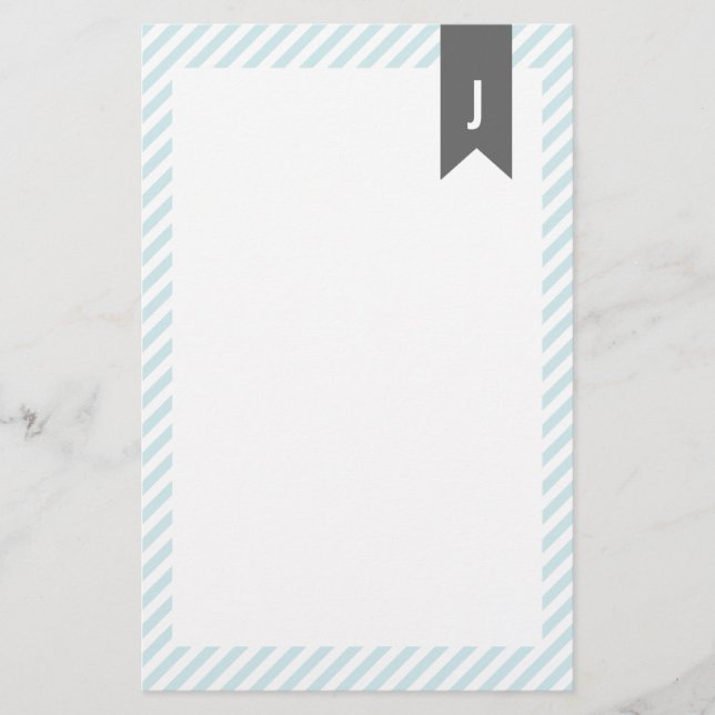 Blue Stripes Monogram Stationery (Front)