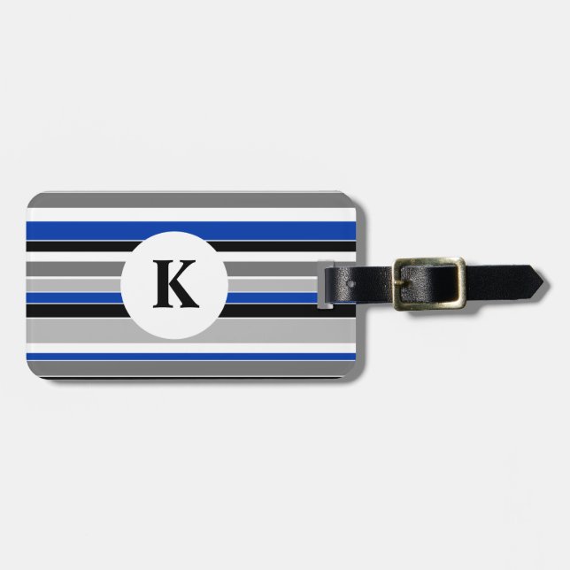 Blue Stripes Monogrammed Luggage Tag (Front Horizontal)