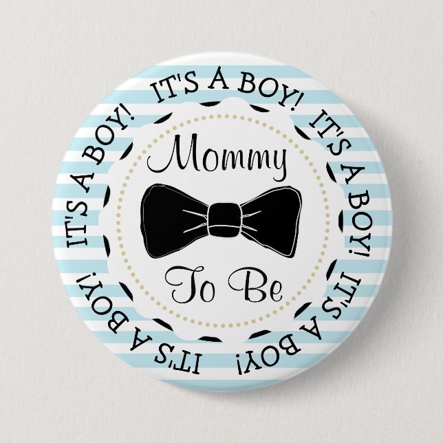 Blue Stripes Mummy to be Bowtie Baby Shower 7.5 Cm Round Badge (Front)