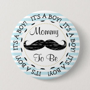 Blue Stripes Mummy to be Moustache Baby Shower 7.5 Cm Round Badge