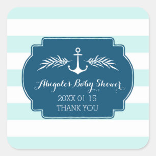 Blue Stripes Nautical Baby Shower Favour Sticker