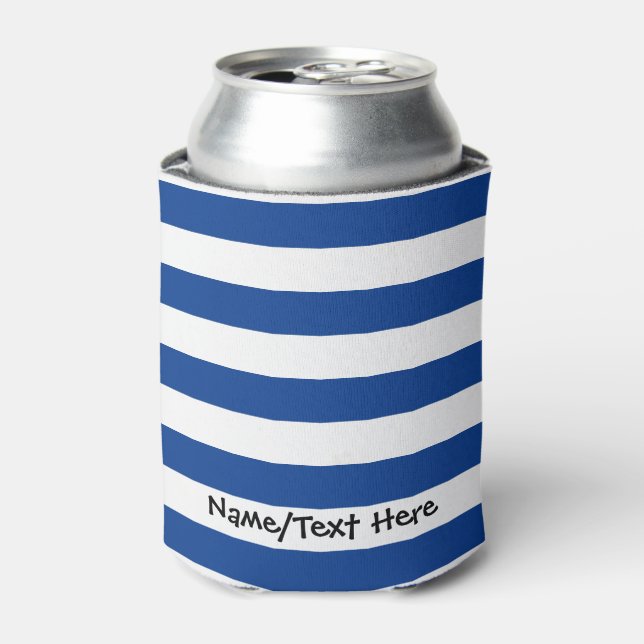 Blue Stripes on any Colour with Custom Name Can Cooler (Can Front)