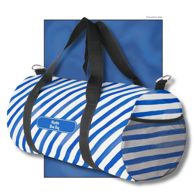 Blue Stripes on White and Text Duffle Bag (Creator Uploaded)