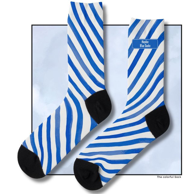 Blue Stripes on White and Text Socks (Creator Uploaded)