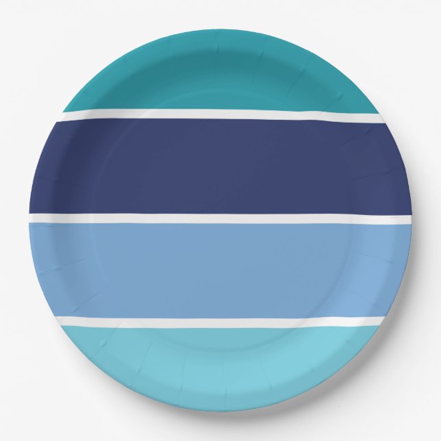 Blue stripes paper plate (Front)
