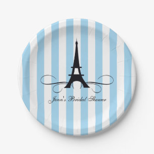Blue Stripes Paris Eiffel Tower   Bridal Shower Paper Plate