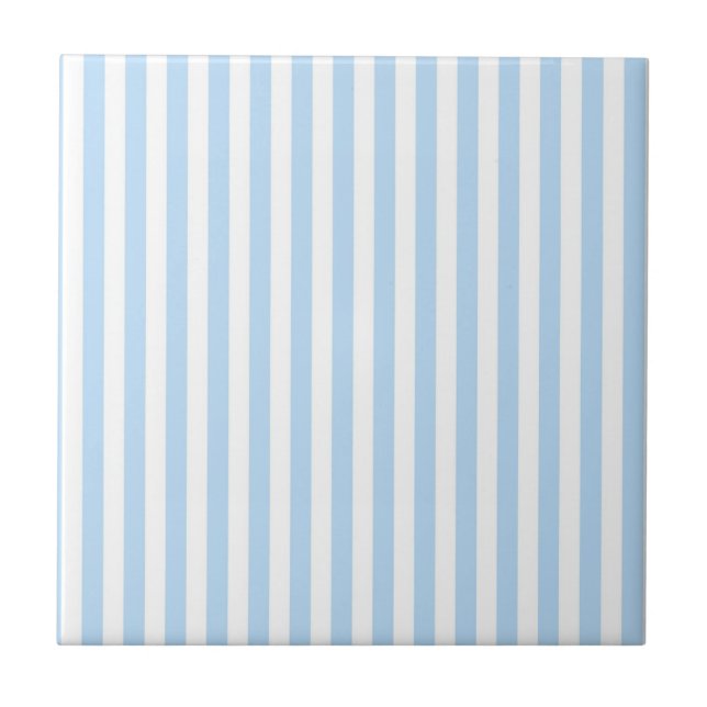 Blue Stripes Pattern Minimal Modern Summer Tile (Front)