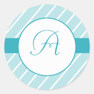 Blue Stripes Pattern Monogram Stickers