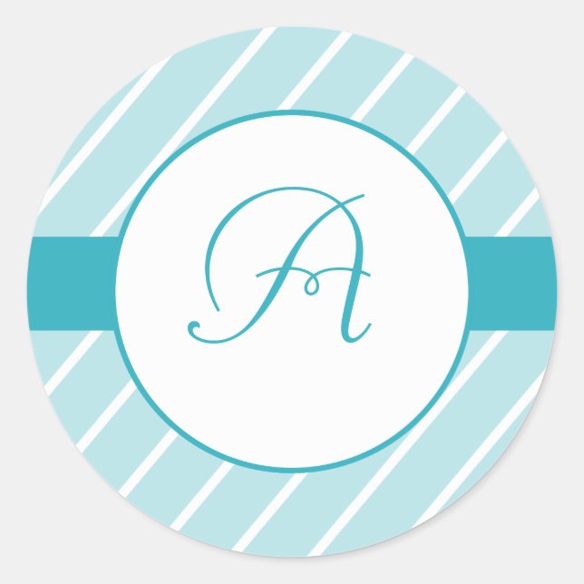 Blue Stripes Pattern Monogram Stickers (Front)