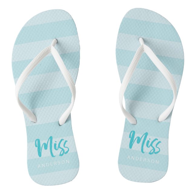 Blue Stripes Personalise with Name Miss Flip Flops (Footbed)