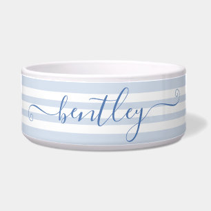 Blue Stripes Personalised Dog Water Bowl