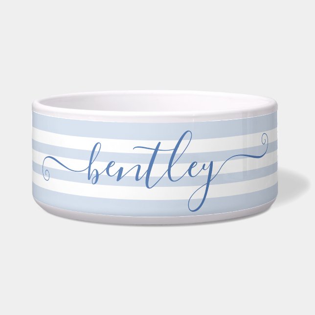 Blue Stripes Personalised Dog Water Bowl (Front)