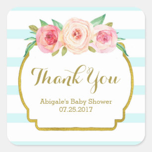 Blue Stripes Pink Floral Baby Shower Favour Tags