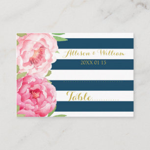 Blue Stripes Pink Floral Table Place Setting Cards